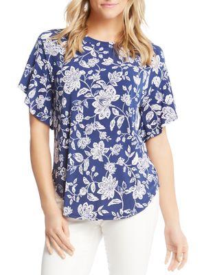 Karen Kane Floral Ruffle-sleeve Top