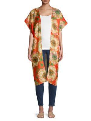 Steve Madden Floral-print Open-front Duster