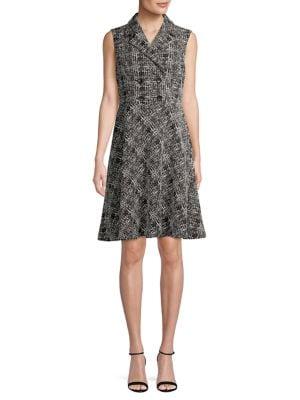 Donna Karan Sleeveless Collared Tweed Dress