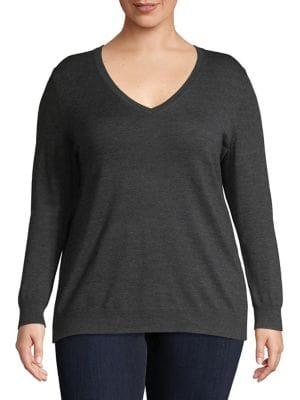 Lord & Taylor Plus V-neck Merino Wool Sweater