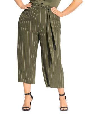 City Chic Plus Flair Striped Wide-leg Pants