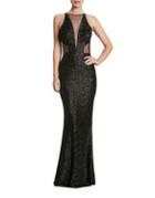 Dress The Population Plunging Sleeveless Sequin Gown