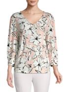 Karl Lagerfeld Paris Pearl Vneck Floral Top