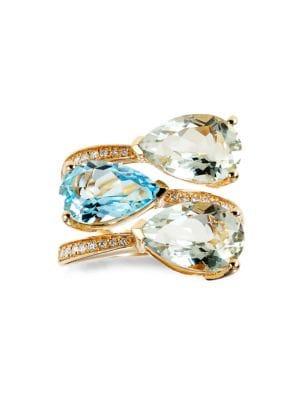Marco Moore 14k Yellow Gold, 0.18 Tcw Diamond And Green Garnet Ring