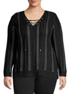 Calvin Klein Plus Lace-up Striped Studded Sweater