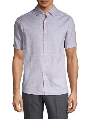 Black Brown Short-sleeve Cotton Button Down Shirt