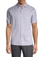 Black Brown Short-sleeve Cotton Button Down Shirt