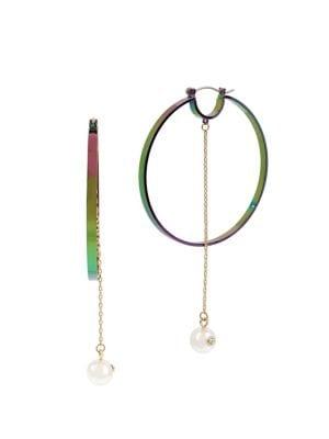 Bcbgeneration Rainbow Faux Pearl Chain Hoop Earrings