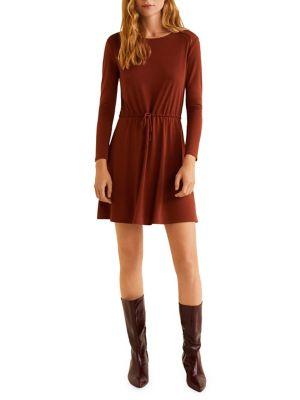 Mango Long-sleeve Drawstring Fit-&-flare Dress