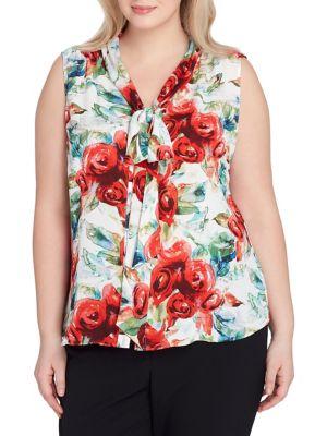 Tahari Arthur S. Levine Plus Sailor Neck Floral Blouse