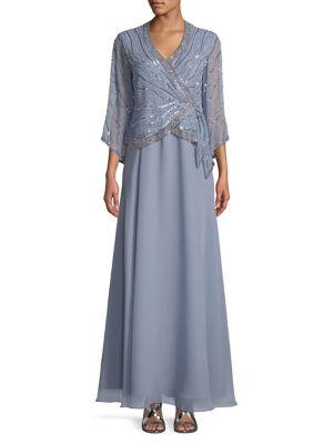 J Kara Embellished Faux Wrap Gown