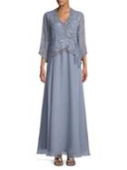 J Kara Embellished Faux Wrap Gown