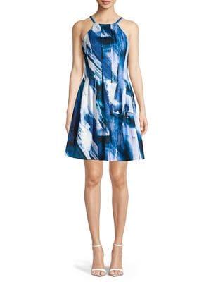 Vince Camuto Printed Halterneck Fit-&-flare Dress