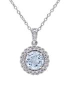 Sonatina Sterling Silver, Blue Topaz And Diamond Halo Pendant Necklace