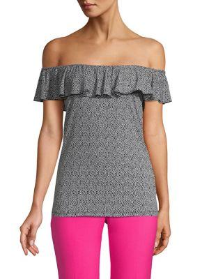 Michael Michael Kors Petite Printed Ruffle-trimmed Top