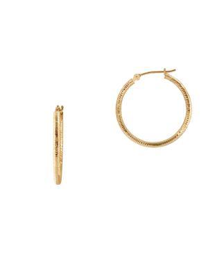 Lord & Taylor Bark Finish 14k Yellow Gold Round Hoop Earrings