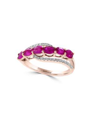 Effy Amore Diamond, Natural Ruby And 14k Rose Gold Ring
