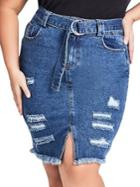 City Chic Plus High-rise Distressed Denim Pencil Skirt