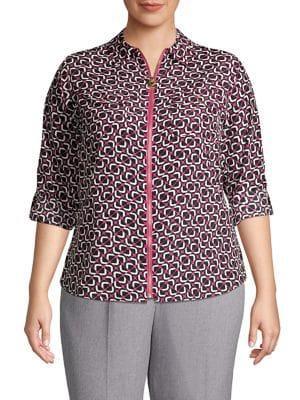 Michael Kors Plus Mod Foulard Print Pebble Crepe Blouse