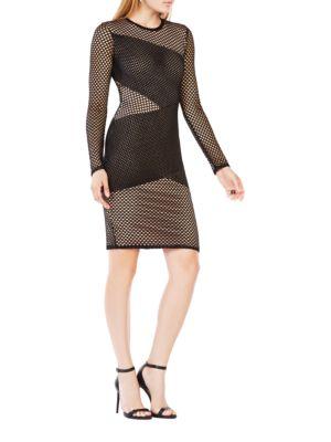 Bcbgmaxazria Jorden Long Sleeve Mesh Sheath Dress