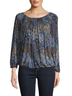 Michael Michael Kors Petite Printed Long Sleeve Top
