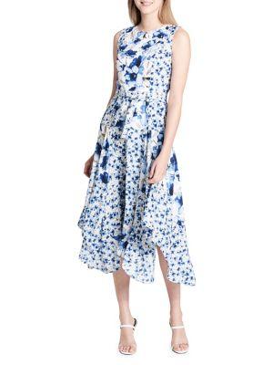 Calvin Klein Plus Plus Belted Handkerchief Hem Dress