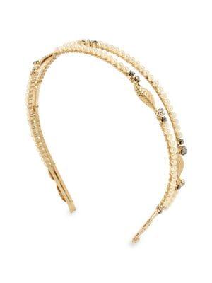 Miriam Haskell Coral Reign Goldtone, Faux Pearl & Crystal Leaf Headband