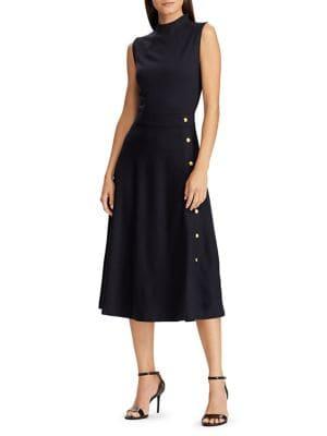 Lauren Ralph Lauren Button-trimmed Ponte A-line Midi Dress