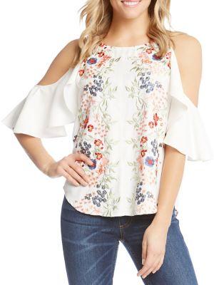 Karen Kane Embroidered Ruffle Sleeve Top