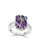 Effy Sterling Silver, Amethyst & 18k Yellow Gold Rope Ring