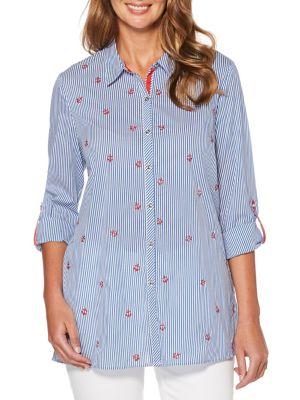 Rafaella Petite Embroidered Striped Button-down Shirt