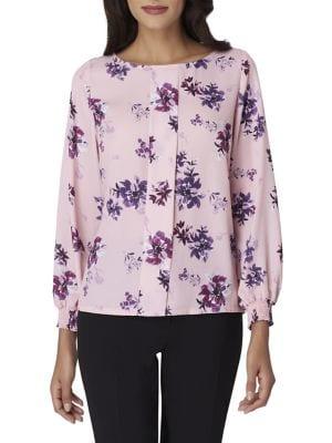 Tahari Arthur S. Levine Petite Petite Floral Printed Pleated Blouse