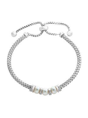 Effy 6mm White Pearl, Diamond And Sterling Silver Bracelet