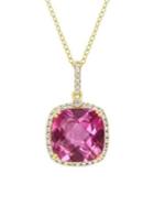 Sonatina 18k Goldplated Sterling Silver, Pink Topaz & White Sapphire Halo Pendant Necklace