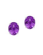 Lord & Taylor Amethyst And Sterling Silver Oval Stud Earrings