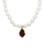 Lord & Taylor Freshwater Pearl Necklace With Smoky Quartz And Diamond Pendant