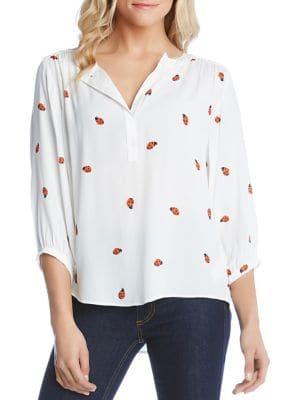 Karen Kane Ladybug-print Three-quarter Sleeve Top