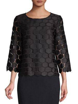 Anne Klein Geometric Three-quarter Sleeve Top