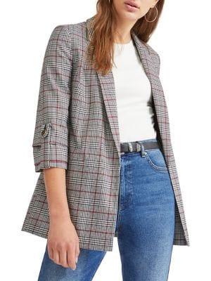 Miss Selfridge Checked Tab Sleeve Blazer