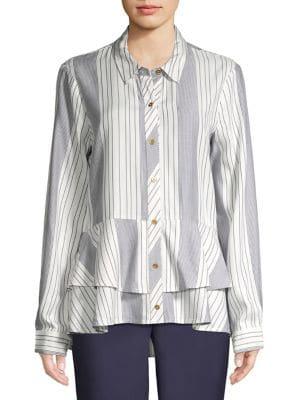 Donna Karan Striped Ruffle Peplum Top
