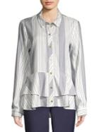 Donna Karan Striped Ruffle Peplum Top