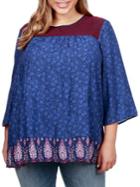 Lucky Brand Plus Three-fourth-sleeve Printed Top