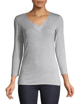 H Halston Long-sleeve V-neck Top