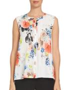 Cece Floral Pintuck Pleated Blouse