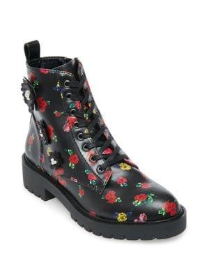 Betsey Johnson Dash Floral-print Satin Lug Boots