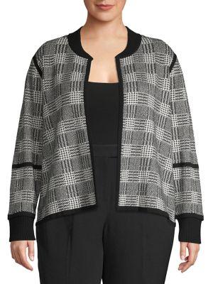 Vince Camuto Plus Glen Plaid Jacquard Knit Jacket