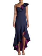 Bcbgmaxazria Off-the-shoulder Asymmetrical Frill Gown