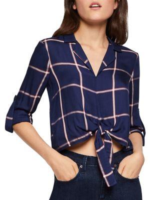 Bcbgeneration Windowpane Tie-front Blouse