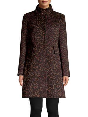 Via Spiga Leopard Printed Wool-blend Coat