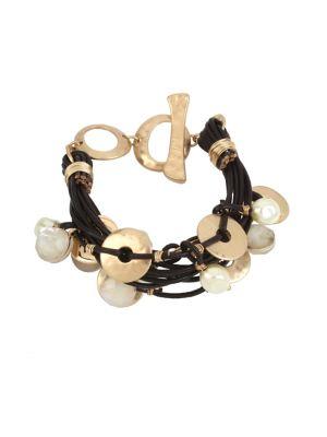 Lord Taylor Faux Pearl, Crystal And Leather Multi-row Bracelet